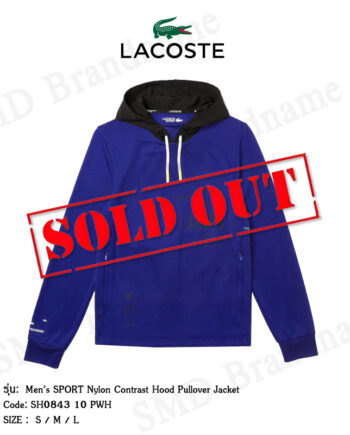 Lacoste เสื้อฮู้ดแขนยาว รุ่น Men's SPORT Nylon Contrast Hood Pullover Jacket Code: SH0843 10 PWH