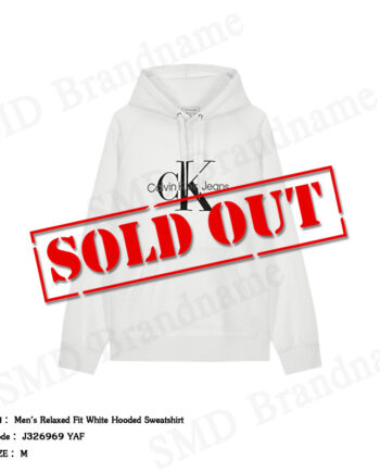 Calvin Klein Jeans เสื้อสเวตเตอร์ผู้ชาย รุ่น Men's Relaxed Fit White Hooded Sweatshirt Code: J326969 YAF