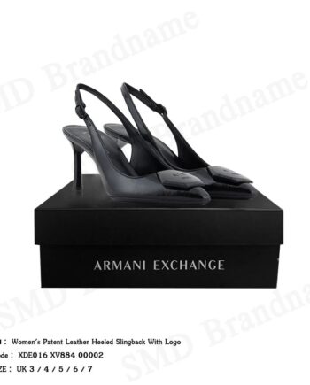 Armani Exchange รองเท้าส้นสูงผู้หญิง รุ่น Women's Patent Leather Heeled Slingback With Logo Code: XDE016 XV884 00002
