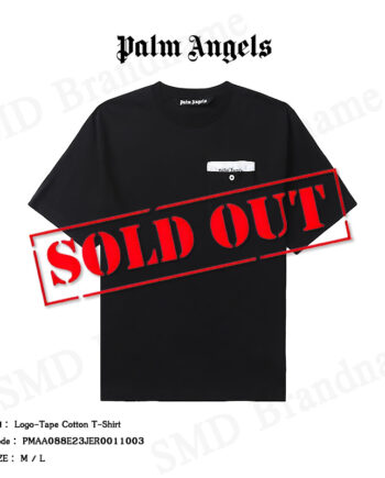 Palm Angels เสื้อยืดคอกลม รุ่น Logo-tape cotton T-shirt Code: PMAA088E23JER0011003