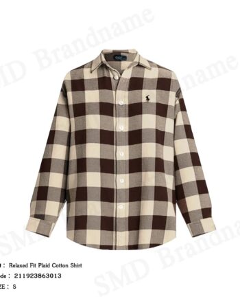 Polo Ralph Lauren เสื้อเชิ้ตแขนยาวผู้หญิง รุ่น Relaxed Fit Plaid Cotton Shirt Code: 211923863013