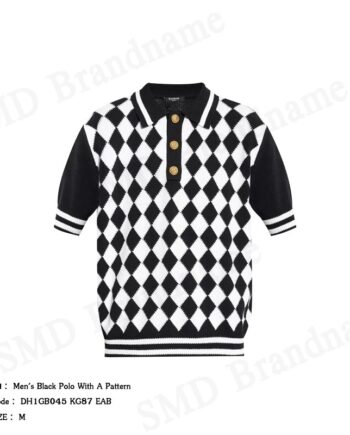 Balmain เสื้อโปโลผู้ชาย รุ่น Men's Black Polo With A Pattern Code: DH1GB045 KG87 EAB