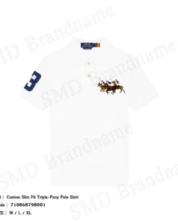 Polo Ralph Lauren เสื้อโปโลผู้ชาย รุ่น Custom Slim Fit Triple-Pony Polo Shirt Code: 710868798001