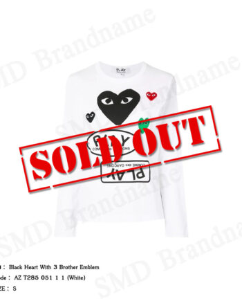 Play Comme des Garçons เสื้อยืดแขนยาวผู้หญิง รุ่น Black Heart With 3 Brother Emblem Code: AZ T285 051 1 1 (White)