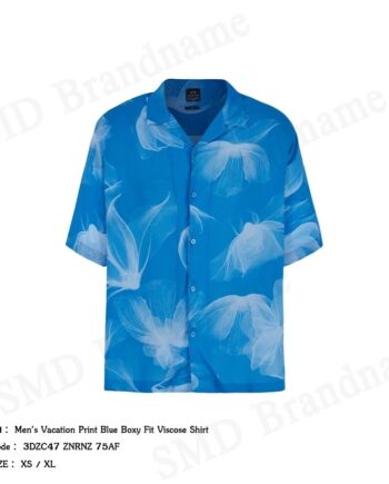Armani Exchange เสื้อเชิ้ตแขนสั้นผู้ชาย รุ่น Men's Vacation Print Blue Boxy Fit Viscose Shirt Code: 3DZC47 ZNRNZ 75AF