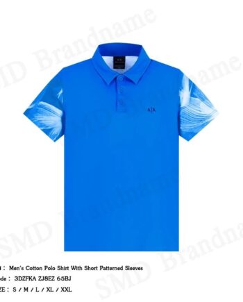 Armani Exchange เสื้อโปโลผู้ชาย รุ่น Men's Cotton Polo Shirt With Short Patterned Sleeves Code: 3DZFKA ZJ8EZ 65BJ