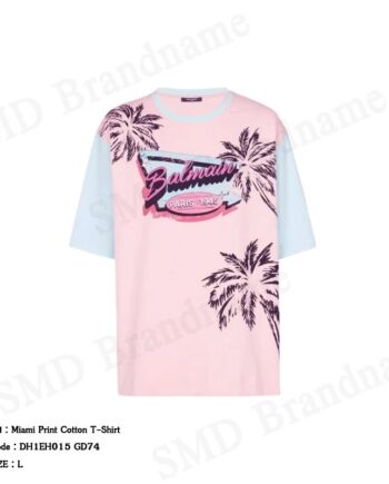 Balmain เสื้อยืดคอกลมผู้ชาย รุ่น Miami Print Cotton T-Shirt Code: DH1EH015 GD74