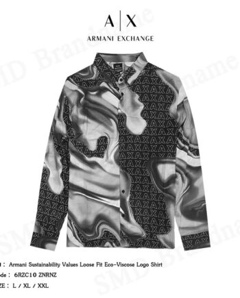Armani Exchange เสื้อเชิ้ตแขนยาว รุ่น Sustainability Values Loose Fit Eco-Viscose Logo Shirt Code: 6RZC10 ZNRNZ 22BS