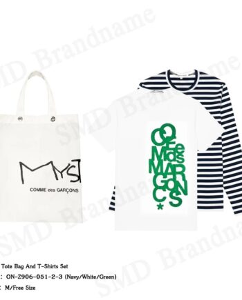 Comme Des Garçons เซ็ทกระเป๋า เสื้อยืดคอกลม รุ่น Tote Bag And T-Shirts Set Code: ON-Z906-051-2-3 Navy/White/Green
