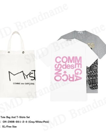 Comme Des Garçons เซ็ทกระเป๋า เสื้อยืดคอกลม รุ่น Tote Bag And T-Shirts Set Code: ON-Z908-051-2-5 (Grey/White/Pink)