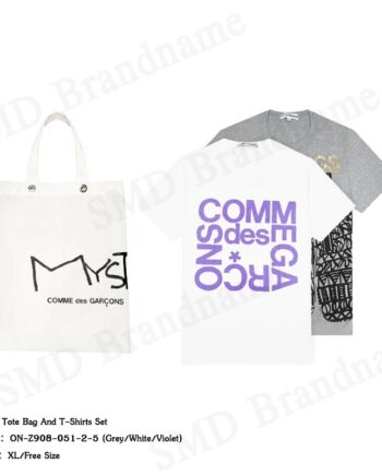 Comme Des Garçons เซ็ทกระเป๋า เสื้อยืดคอกลม รุ่น Tote Bag And T-Shirts Set Code: ON-Z908-051-2-5 (Grey/White/Violet)