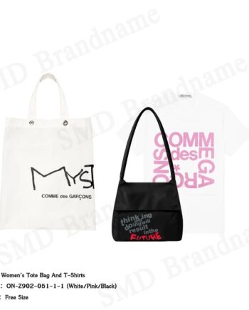 Comme Des Garçons เซ็ทกระเป๋า เสื้อยืดผู้หญิง รุ่น Tote Bag And T-Shirts Set Code: ON-Z902-051-1-1 (White/Pink/Black)