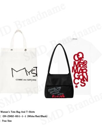 Comme Des Garçons เซ็ทกระเป๋า เสื้อยืดผู้หญิง รุ่น Tote Bag And T-Shirts Set Code: ON-Z902-051-1-1 (White/Red/Black)