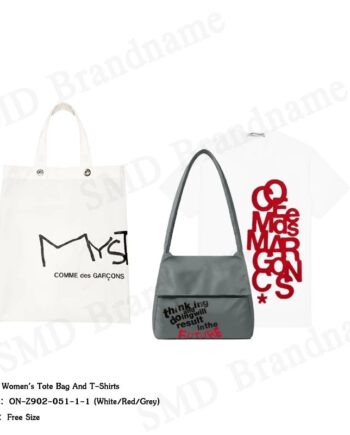 Comme Des Garçons เซ็ทกระเป๋า เสื้อยืดผู้หญิง รุ่น Tote Bag And T-Shirts Set Code: ON-Z902-051-1-1 (White/Red/Grey)