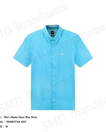 Hugo Boss เสื้อเชิ้ตแขนสั้นผ้ชาย รุ่น Men's Biadia Open Blue Shirts Code: 50483744 497