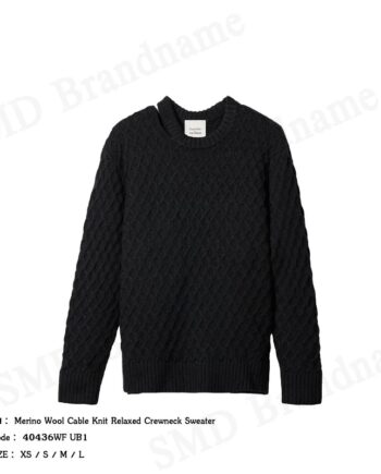 Calvin Klein เสื้อไหมพรมผู้หญิง รุ่น Merino Wool Cable Knit Relaxed Crewneck Sweater Code: 40436WF UB1