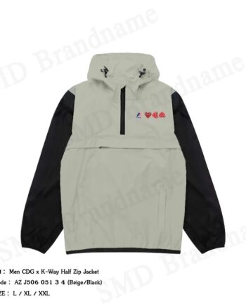 Play Comme des Garçons x K-Way เสื้อแจ็คเก็ตผู้ชาย รุ่น Men Half Zip Jacket Code: AZ J506 051 3 4 (Beige/Black)