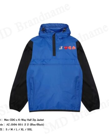 Play Comme des Garçons x K-Way เสื้อแจ็คเก็ตผู้ชาย รุ่น Men Half Zip Jacket Code: AZ J506 051 2 2 (Blue/Black)