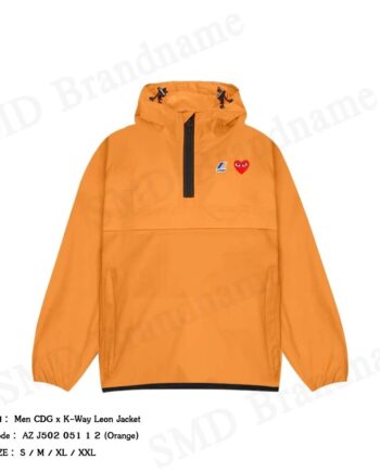 Play Comme des Garçons x K-Way เสื้อแจ็คเก็ตผู้ชาย รุ่น Men CDG x K-Way Leon Jacket Code: AZ J502 051 1 2 (Orange)
