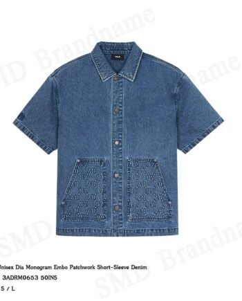 MLB เสื้อเชิ้ตยีนส์แขนสั้น รุ่น Unisex Dia Monogram Embo Patchwork Short-Sleeve Denim Code: 3ADRM0653 50INS