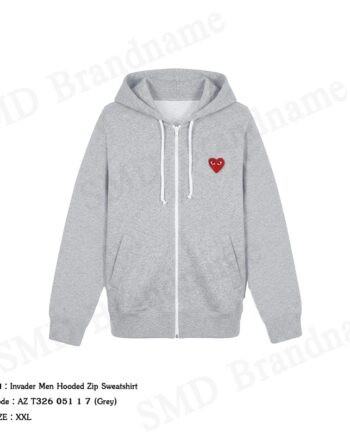 Play Comme des Garçons เสื้อสเวตเตอร์ผู้ชาย รุ่น Invader Men Hooded Zip Sweatshirt Code: AZ T326 051 1 7 (Grey)