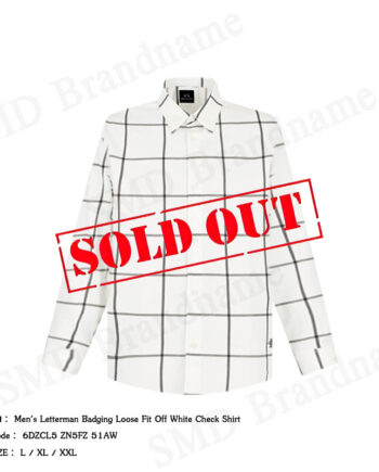 Armani Exchange เสื้อเชิ้ตแขนยาวผู้ชาย รุ่น Men's Letterman Badging Loose Fit Off White Check Shirt Code: 6DZCL5 ZN5FZ 51AW