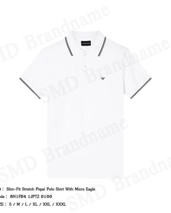 Emporio Armani เสื้อโปโลผู้ชาย รุ่น Slim-Fit Stretch Piqué Polo Shirt With Micro Eagle Code: 8N1FB4 1JPTZ 0100