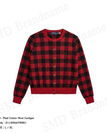 Polo Ralph Lauren เสื้อคาร์ดิแกนผู้หญิง รุ่น Plaid Cotton-Wool Cardigan Code: 211956670001