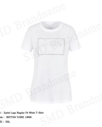 Armani Exchange เสื้อยืดคอกลมผู้หญิง รุ่น Eyelet Logo Regular Fit White T-Shirt Code: 3DYT59 YJ3RZ 1000