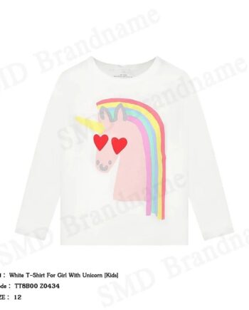 Stella Mccartney เสื้อยืดคอกลมแขนยาว รุ่น White T-Shirt For Girl With Unicorn [Kids] Code: TT8B00 Z0434