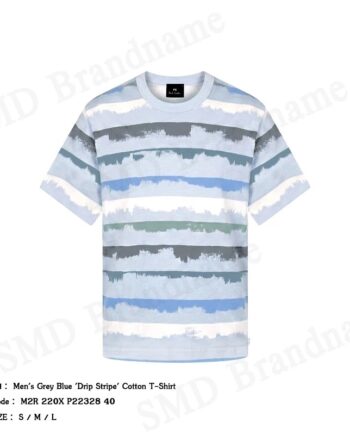 Paul Smith เสื้อยืดคอกลมผู้ชาย รุ่น Men's Grey Blue 'Drip Stripe' Cotton T-Shirt Code: M2R 220X P22328 40