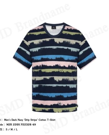 Paul Smith เสื้อยืดคอกลมผู้ชาย รุ่น Men's Dark Navy 'Drip Stripe' Cotton T-Shirt Code: M2R 220X P22328 49