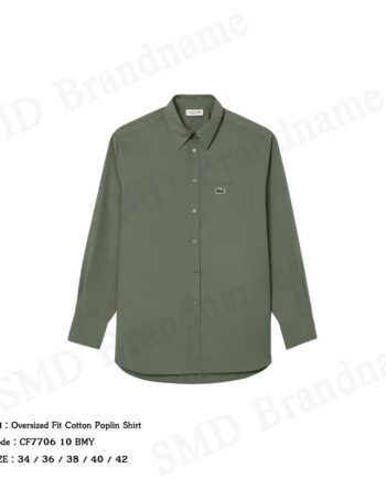 Lacoste เสื้อเชิ้ตแขนยาวผู้หญิง รุ่น Oversized Fit Cotton Poplin Shirt Code: CF7706 10 BMY