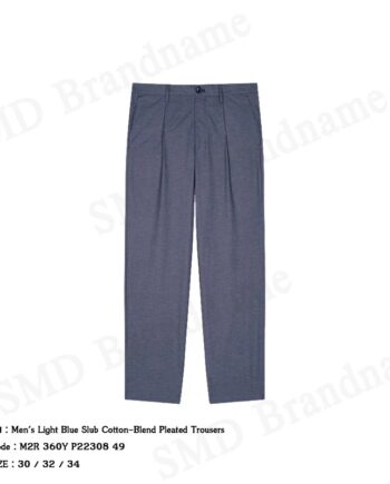 Paul Smith กางเกงขายาวผู้ชาย รุ่น Men's Light Blue Slub Cotton-Blend Pleated Trousers Code: M2R 360Y P22308 49