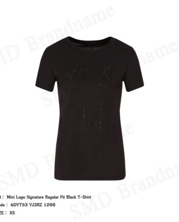 Armani Exchange เสื้อยืดคอกลมผู้หญิง รุ่น Mini Logo Signature Regular Fit Black T-Shirt Code: 6DYT53 YJ3RZ 1200