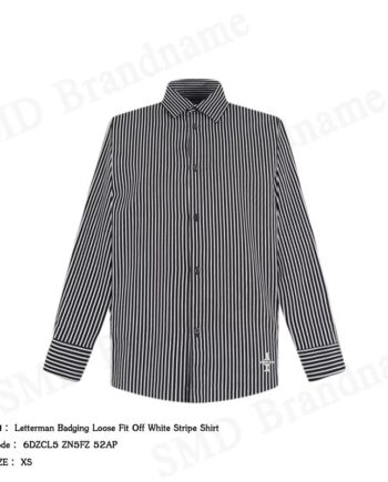 Armani Exchange เสื้อเชิ้ตแขนยาวผู้ชาย รุ่น Letterman Badging Loose Fit Off White Stripe Shirt Code: 6DZCL5 ZN5FZ 52AP