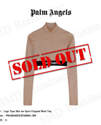 Palm Angels เสื้อครอปแขนยาว รุ่น Logo Tape Skin Tee Sport Cropped Mock Top Code: PWAB040F23FAB001 BW