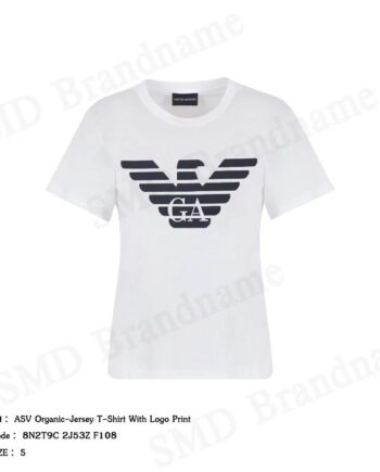 Emporio Armani  เสื้อยืดคอกลมผู้หญิง รุ่น ASV Organic-Jersey T-Shirt With Logo Print Code: 8N2T9C 2J53Z F108