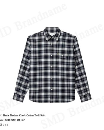 Lacoste เสื้อเชิ้ตแขนยาวผู้ชาย รุ่น Men's Medium Check Cotton Twill Shirt Code CH6729 10 I67