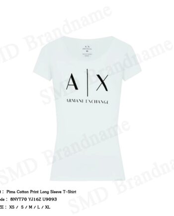 Armani Exchange เสื้อยืดคอกลมผู้หญิง รุ่น Pima Cotton Print Long Sleeve T-Shirt Code: 8NYT70 YJ16Z U9093