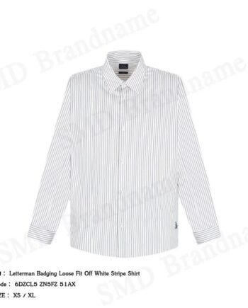 Armani Exchange เสื้อเชิ้ตแขนยาวผู้ชาย รุ่น Letterman Badging Loose Fit Off White Stripe Shirt Code: 6DZCL5 ZN5FZ 51AX