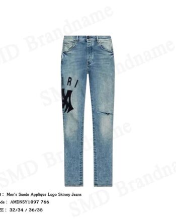 Amiri กางเกงยีนส์ผู้ชาย รุ่น Men's Suede Applique Logo Skinny Jeans  Code: AMDNSY1097 766
