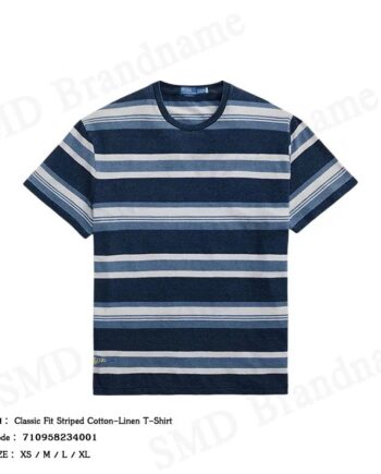 Polo Ralph Lauren เสื้อยืดคอกลมผู้ชาย รุ่น Classic Fit Striped Cotton-Linen T-Shirt Code: 710958234001