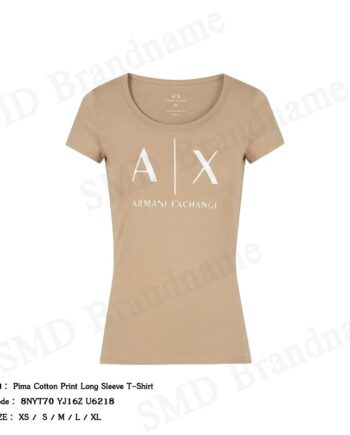 Armani Exchange เสื้อยืดคอกลมผู้หญิง รุ่น Pima Cotton Print Long Sleeve T-Shirt Code: 8NYT70 YJ16Z U6218