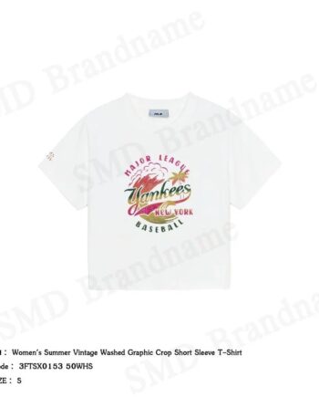 MLB เสื้อครอปผู้หญิง รุ่น Women's Summer Vintage Washed Graphic Crop Short Sleeve T-Shirt Code: 3FTSX0153 50WHS