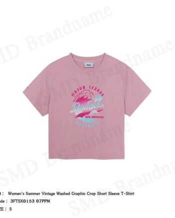 MLB เสื้อครอปผู้หญิง รุ่น Women's Summer Vintage Washed Graphic Crop Short Sleeve T-Shirt Code: 3FTSX0153 07PPM