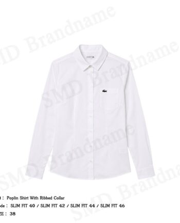 Lacoste เสื้อเชิ้ตแขนยาวผู้หญิง รุ่น Poplin Shirt With Ribbed Collar Code: CF3462 10 001