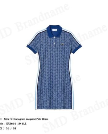 Lacoste ชุดเดรสผู้หญิง รุ่น Slim Fit Monogram Jacquard Polo Dress Code: EF2655 10 6LE