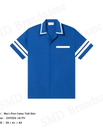 Lacoste เสื้อเชิ้ตแขนสั้นผู้ชาย รุ่น Men's Print Cotton Twill Shirt Code: CH7225 10 ITV