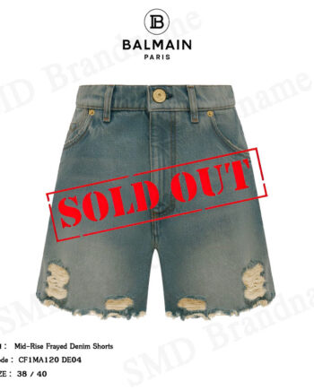 Balmain กางเกงยีนส์ขาสั้น รุ่น Mid-Rise Frayed Denim Shorts Code: CF1MA120 DE04